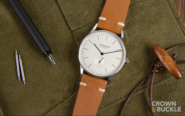 Crown & Buckle Black Label Collection - Brown Leather Strap on Nomos Watch