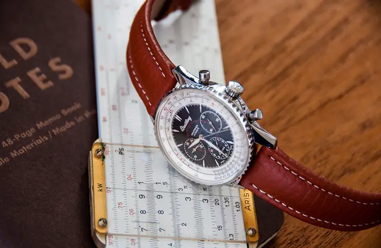 Red Brown leather strap on a Breitling watch. 
