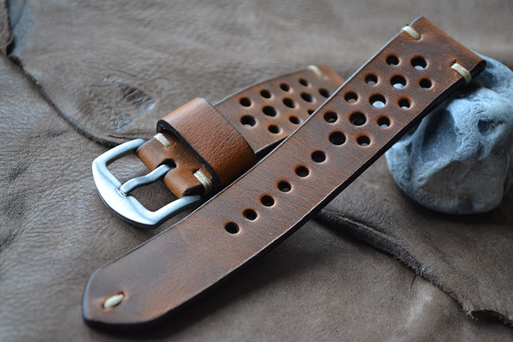 Neptune Strap Brown Leather Perforated Watch Strap