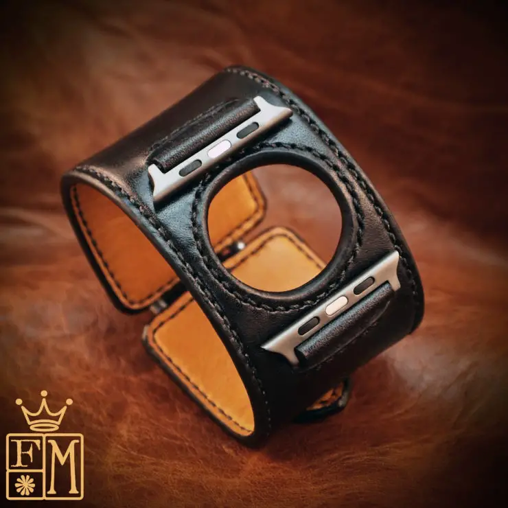 Custom Black Leather Apple Watch Strap by Freddie Matara