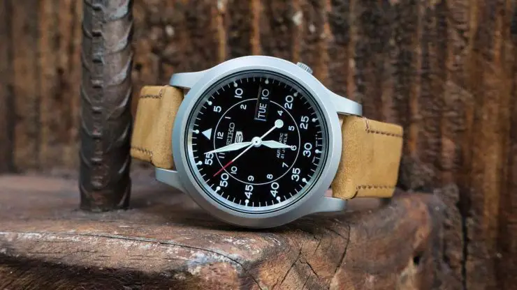 Barton Bands Gingerbread Leather Quick-Release Strap on a Seiko SNK 809