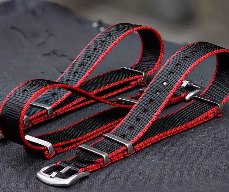B&R Bands Seat Belt NATO Straps in Red & Black