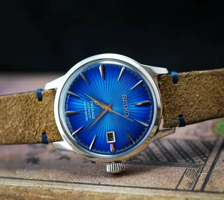 Seiko Presage Blue Planet Edition on a Beige Reversed Leather strap from Two-Stitch Straps - photo credit seiko_b_