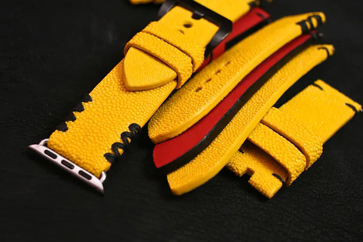 Yellow stingray straps and official Maserati red colour calf strap for Apple iWatch and Panerai by Maverick Custom Handmade