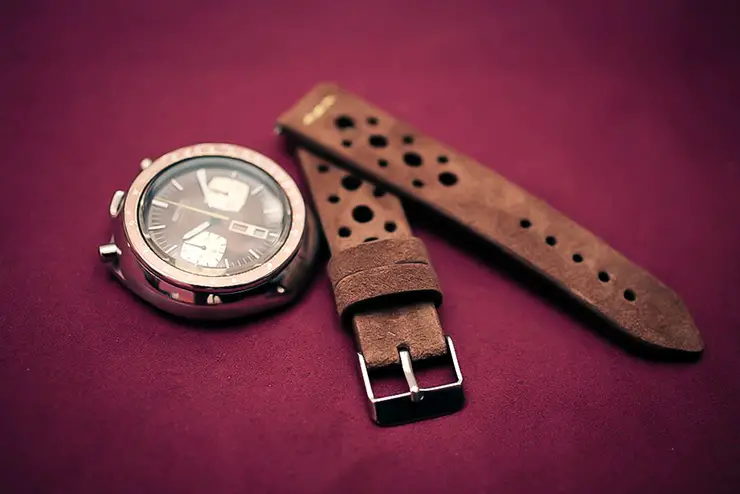 Brown suede rally tropic watch strap by Maverick Custom Handmade