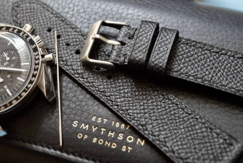 Jones in Tokyo Custom Black Epsom Leather Watch Strap on Omega Speedmaster