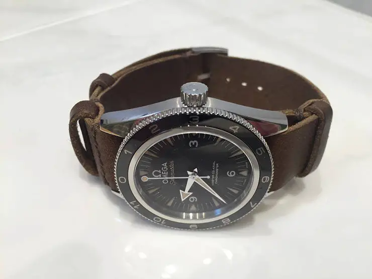 Neptune Straps Brown Leather Watch Strap on Omega Speedmaster