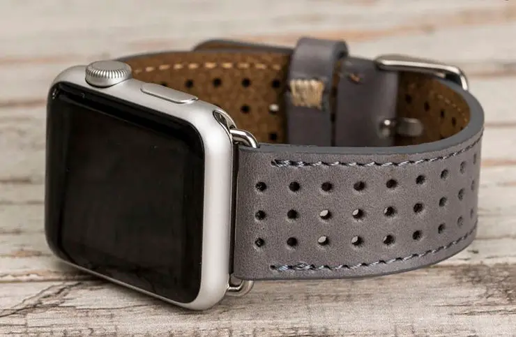 Gray Perforated Apple Watch band by 02Leather
