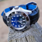 Rolex Sea Dweller Deep Sea D-Blue on Ebony Alligator watch strap with Padding at the lugs and our Fully Integrated Fit FIF upgrades