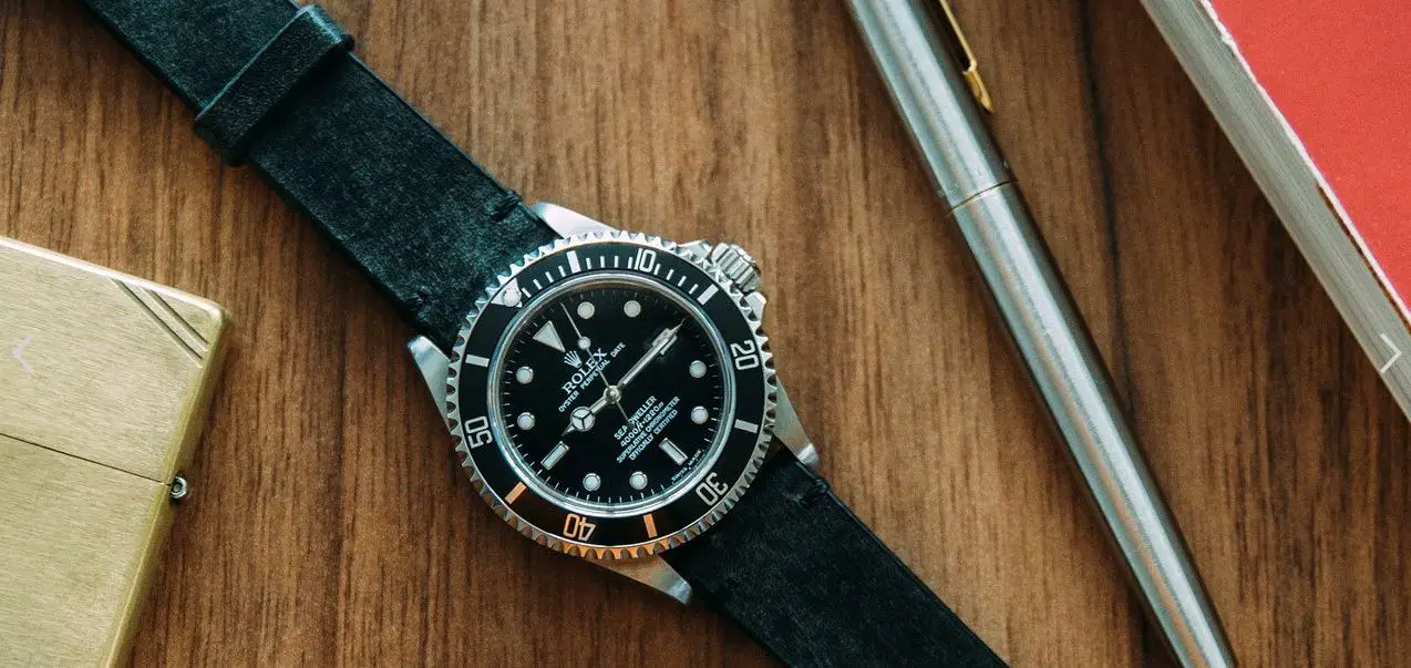 Two-Stitch Straps Coal Leather Watch Strap on Rolex