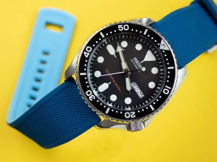 Barton Bands Blue Flatwater Silicone Quick Release Band on a Seiko SKX 007 Diver