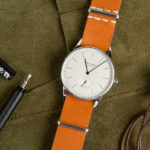 Crown & Buckle Tan Kangaroo Leather watch strap on Nomos Orion Watch