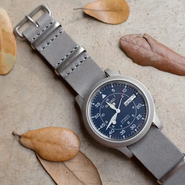 Crown & Buckle Ash Leather NATO strap on a Seiko SNK 807