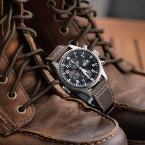 B&R Bands Brown Leather Strap on an IWC Pilot Watch