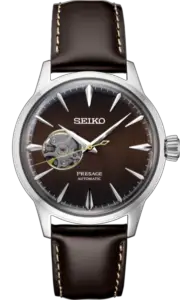 Seiko Presage Cocktail Time -Geocentric Black Dial on Leather - Open Heart - SSA407 - Mens