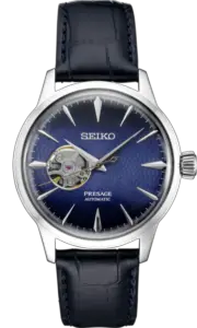 Seiko Presage Cocktail Time -Geocentric Blue Dial on Leather - Open Heart - SSA785 - Ladies