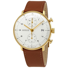 Junghans Max Bill Chronoscope White Dial Gold Case Brown Band